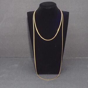 14K Gold Plated Flat Curb Chain Necklace Set 30" 18" Lobster Clasp 31g Married
